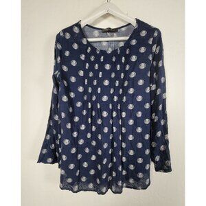 Gracila Womens Blue Polka Dot Long Sleeve Pintuck Blouse Large Casual Tunic Top